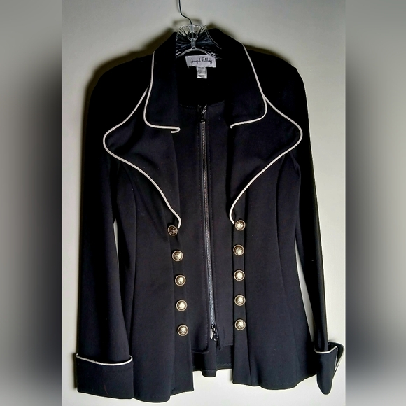 Joseph Ribkoff Black Military Style Blazer with Silver Buttons But Zip Front EUC - Picture 3 of 7